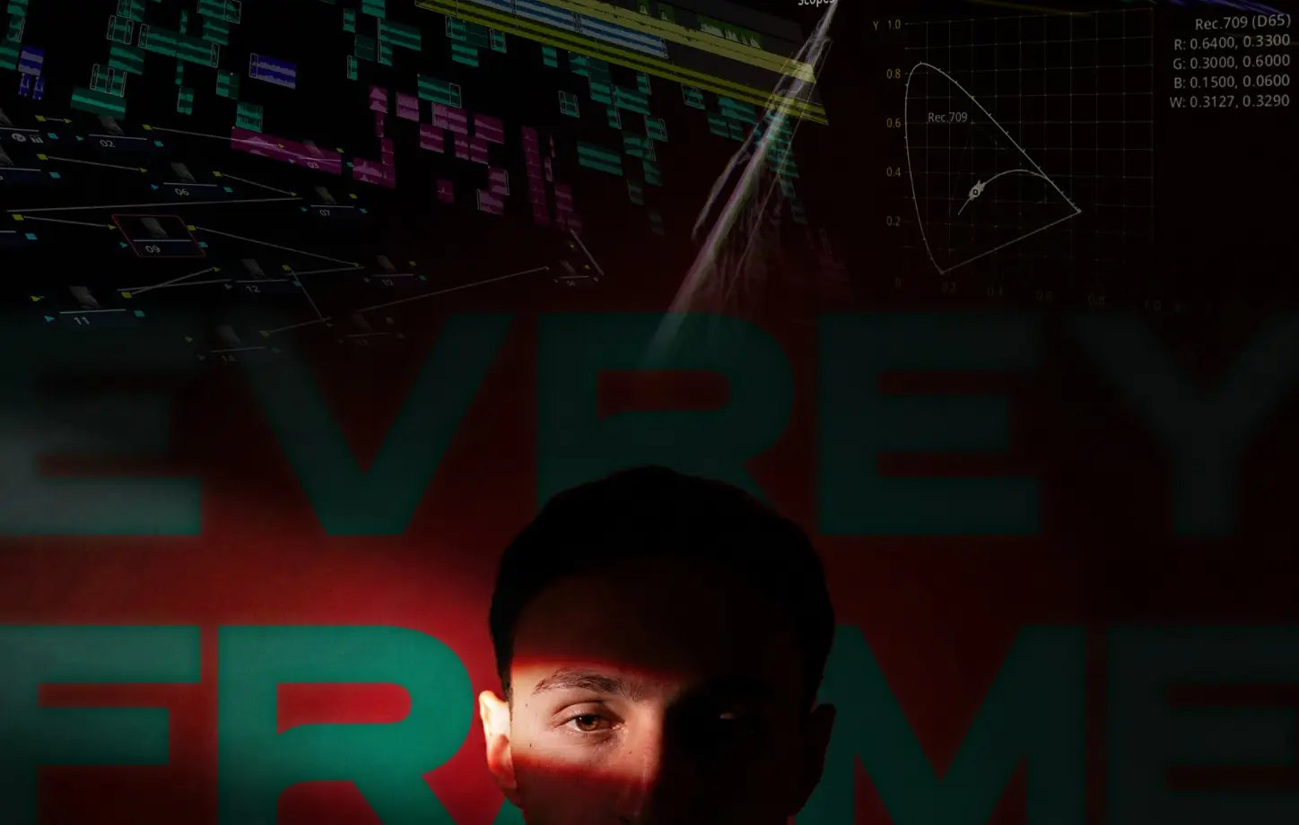 Frameline — color grading collage with cinematic portrait